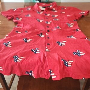 Disney Red Button Down Shirt with Mickey American Flag Print